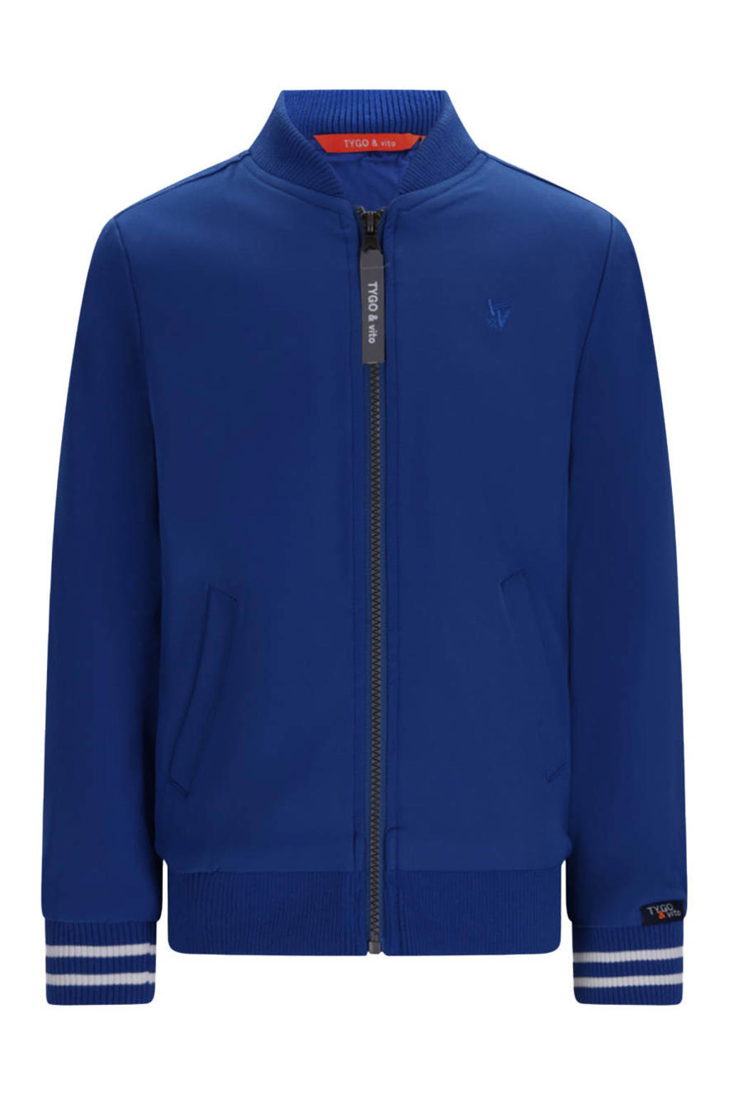 Blauwe jongens TYGO & vito sweatvest van polyester met effen, lange mouwen, opstaande kraag, ritssluiting en geribde boorden