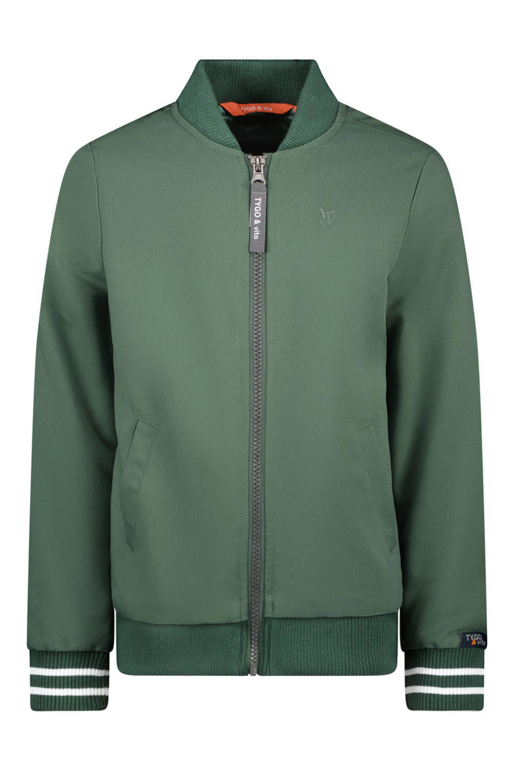 Donkergroene jongens TYGO & vito sweatvest van polyester met effen, lange mouwen, opstaande kraag, ritssluiting en geribde boorden