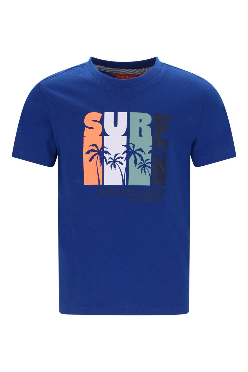 Blauwe jongens TYGO & vito jersey T-shirt van katoen met korte mouwen en ronde hals