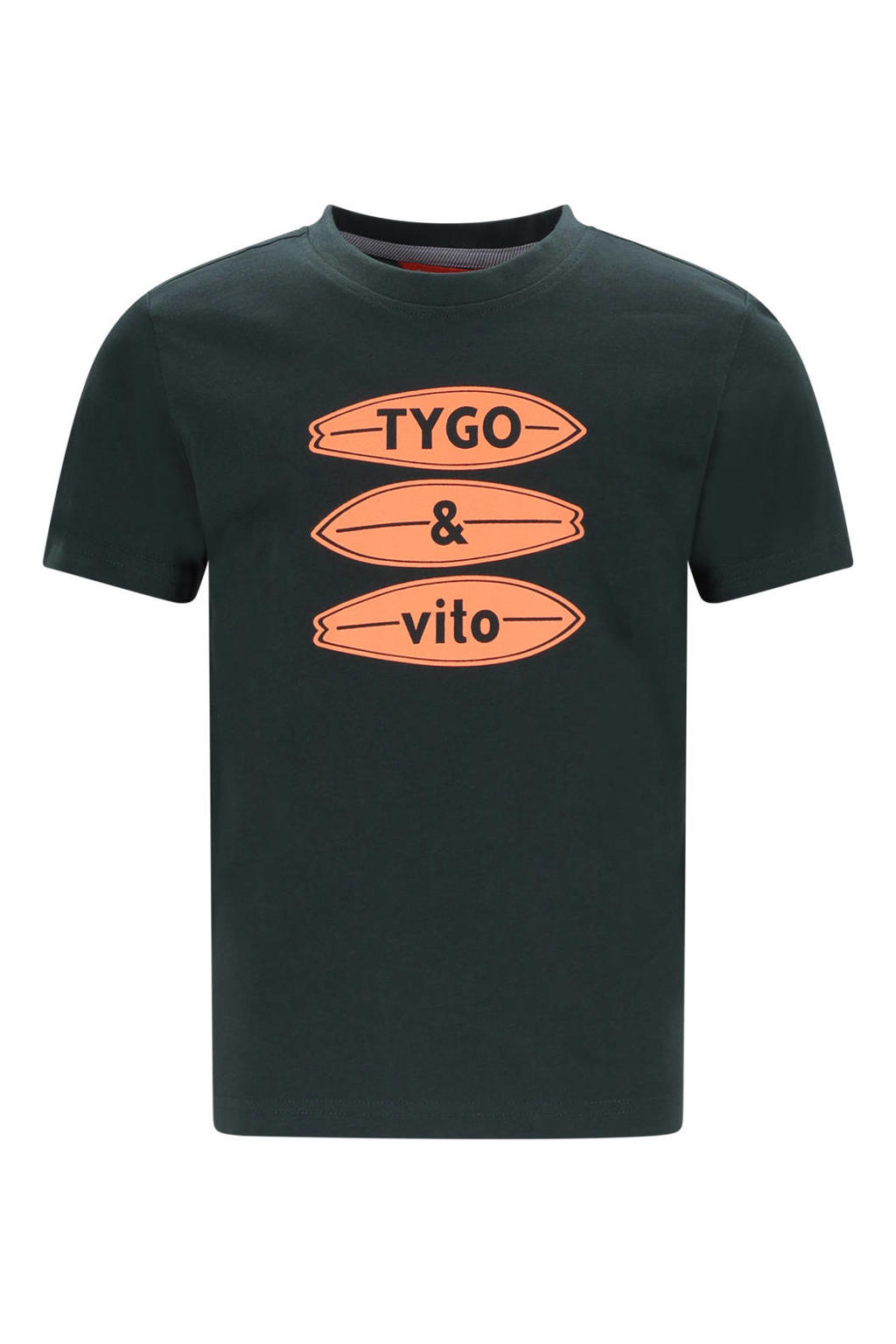Donkergroene jongens TYGO & vito jersey T-shirt van katoen met korte mouwen, polo kraag en knoopsluiting