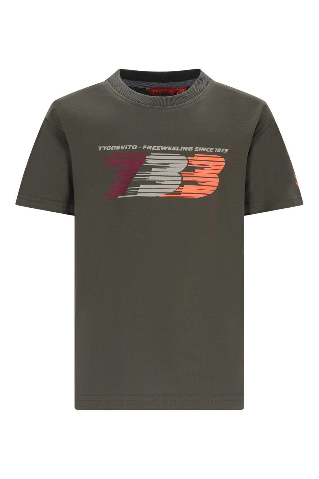 Olijfgroene jongens TYGO & vito jersey T-shirt van katoen met korte mouwen en ronde hals