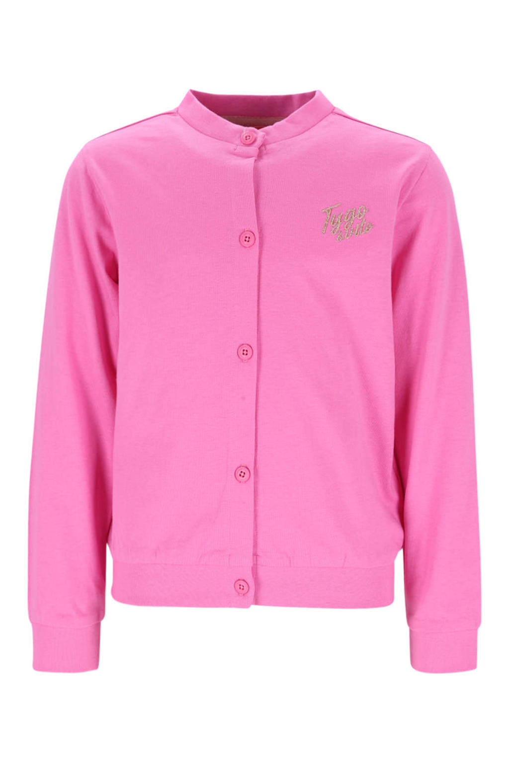 Roze meisjes TYGO & vito jersey sweatvest met effen, lange mouwen, ronde hals, knoopsluiting en geribde boorden