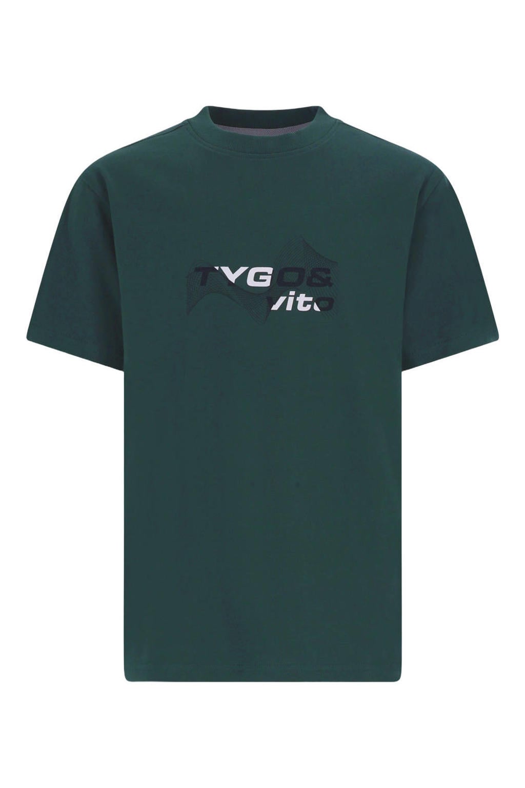 Donkergroene jongens TYGO & vito NextGen jersey T-shirt van katoen met logo dessin, korte mouwen en ronde hals