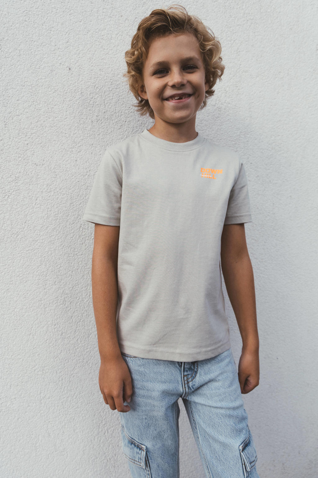 Zandkleurige jongens TYGO & vito T-shirt van katoen met backprint, korte mouwen en ronde hals