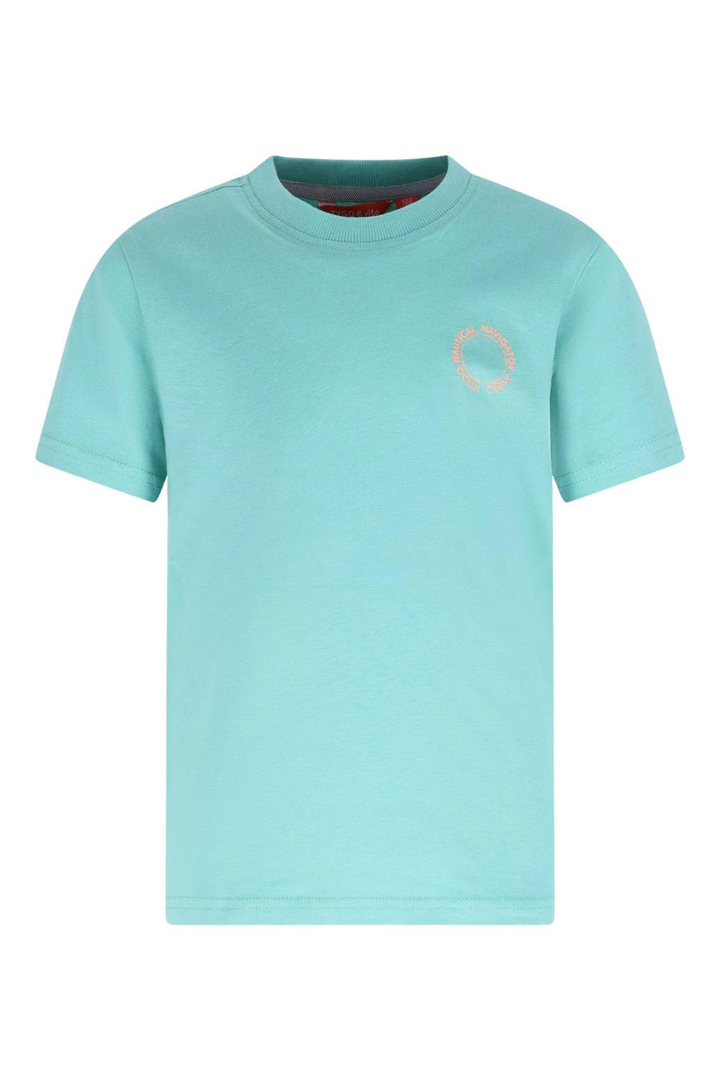 Blauwe jongens TYGO & vito jersey T-shirt van katoen met backprint, korte mouwen en ronde hals