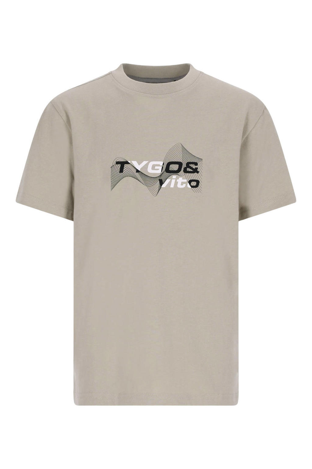 Grijze jongens TYGO & vito NextGen jersey T-shirt van katoen met logo dessin, korte mouwen en ronde hals