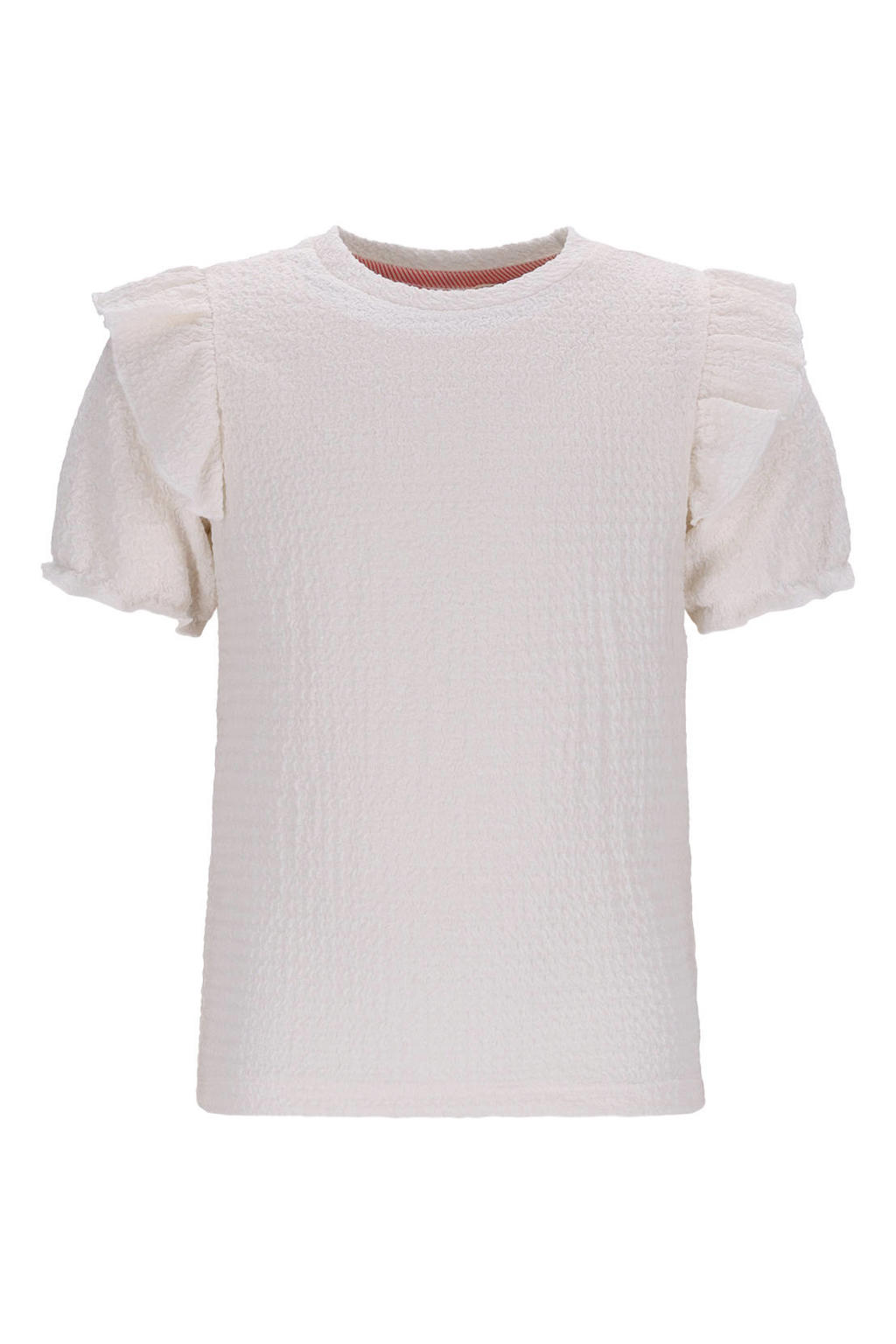 Witte meisjes TYGO & vito T-shirt van polyester met effen, korte mouwen, ronde hals en ruches