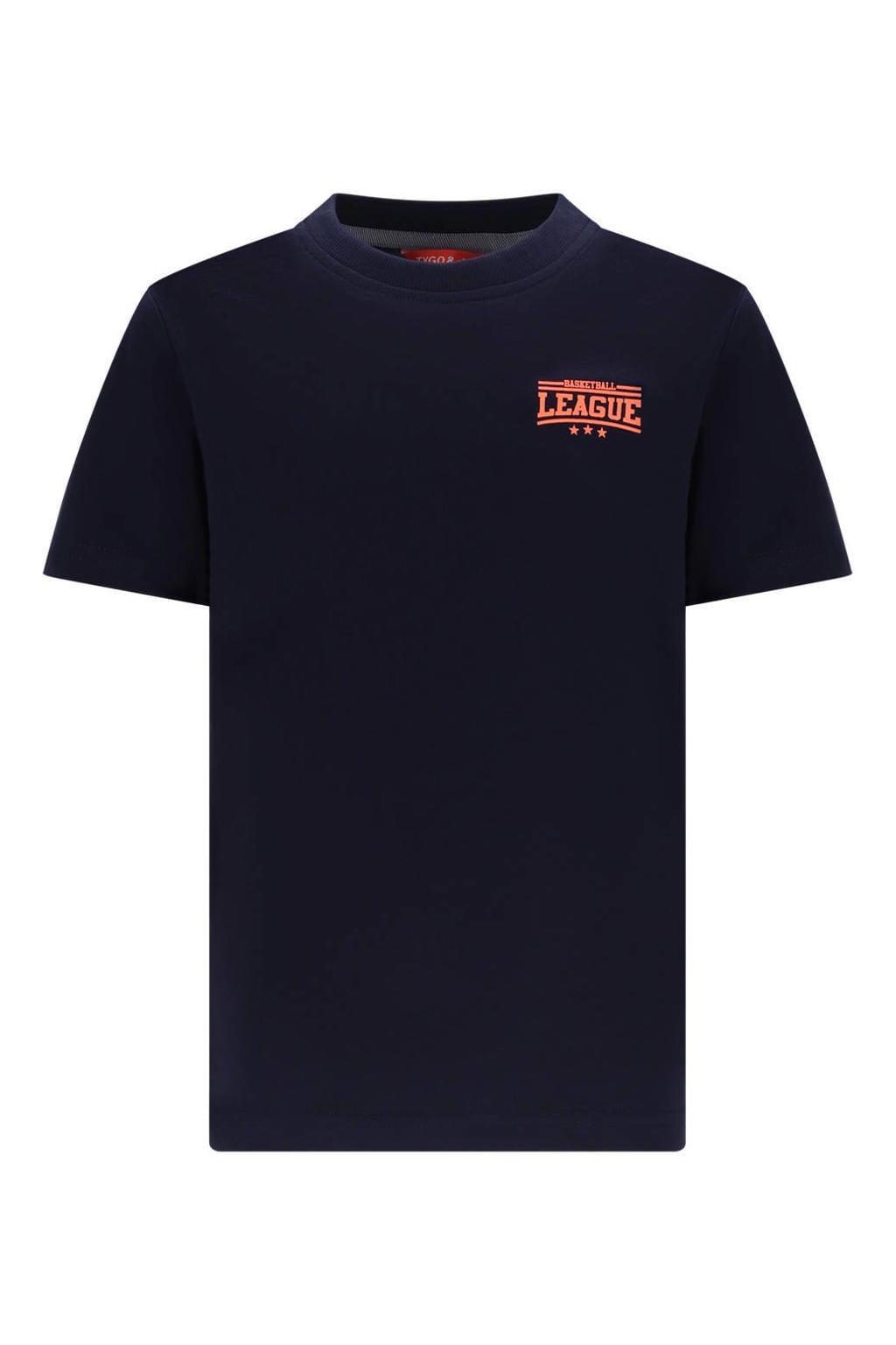 Donkerblauwe jongens TYGO & vito T-shirt van katoen met backprint, korte mouwen en ronde hals