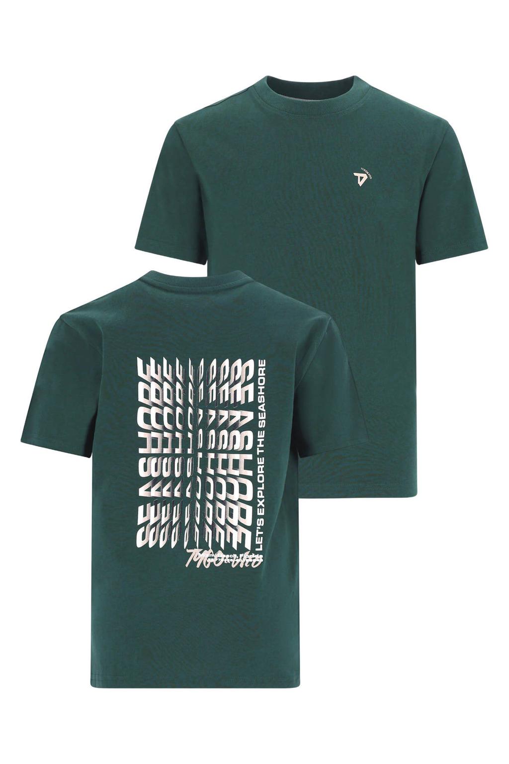 Donkergroene jongens TYGO & vito NextGen T-shirt van katoen met backprint, korte mouwen en ronde hals
