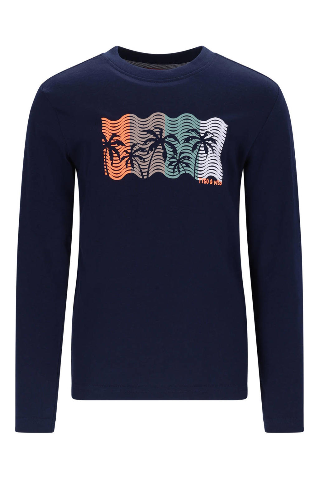 Donkerblauwe jongens TYGO & vito jersey longsleeve van katoen met lange mouwen en ronde hals