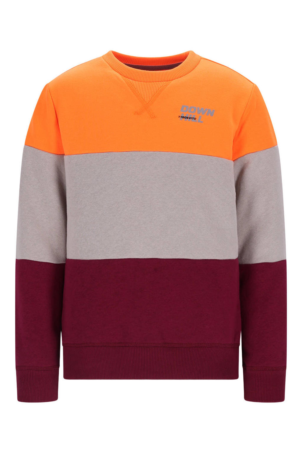 Donkerrood en oranje jongens TYGO & vito sweater greige met lange mouwen, ronde hals en geribde boorden