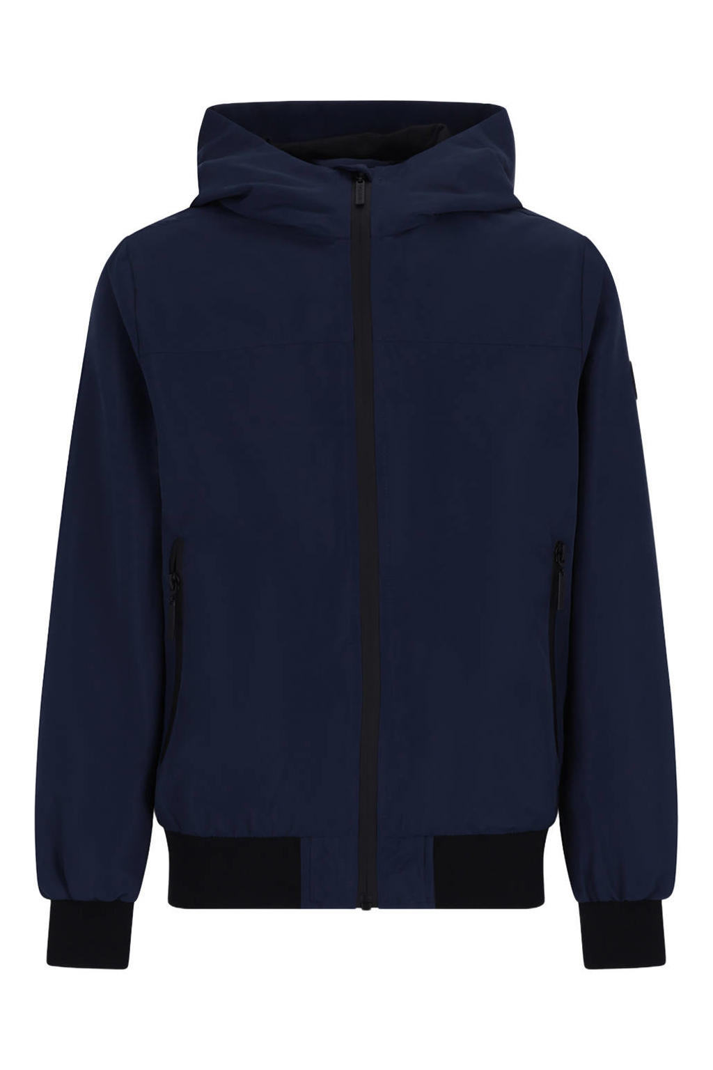 Donkerblauwe jongens TYGO & vito NextGen zomerjas van polyester met effen, lange mouwen, capuchon en ritssluiting