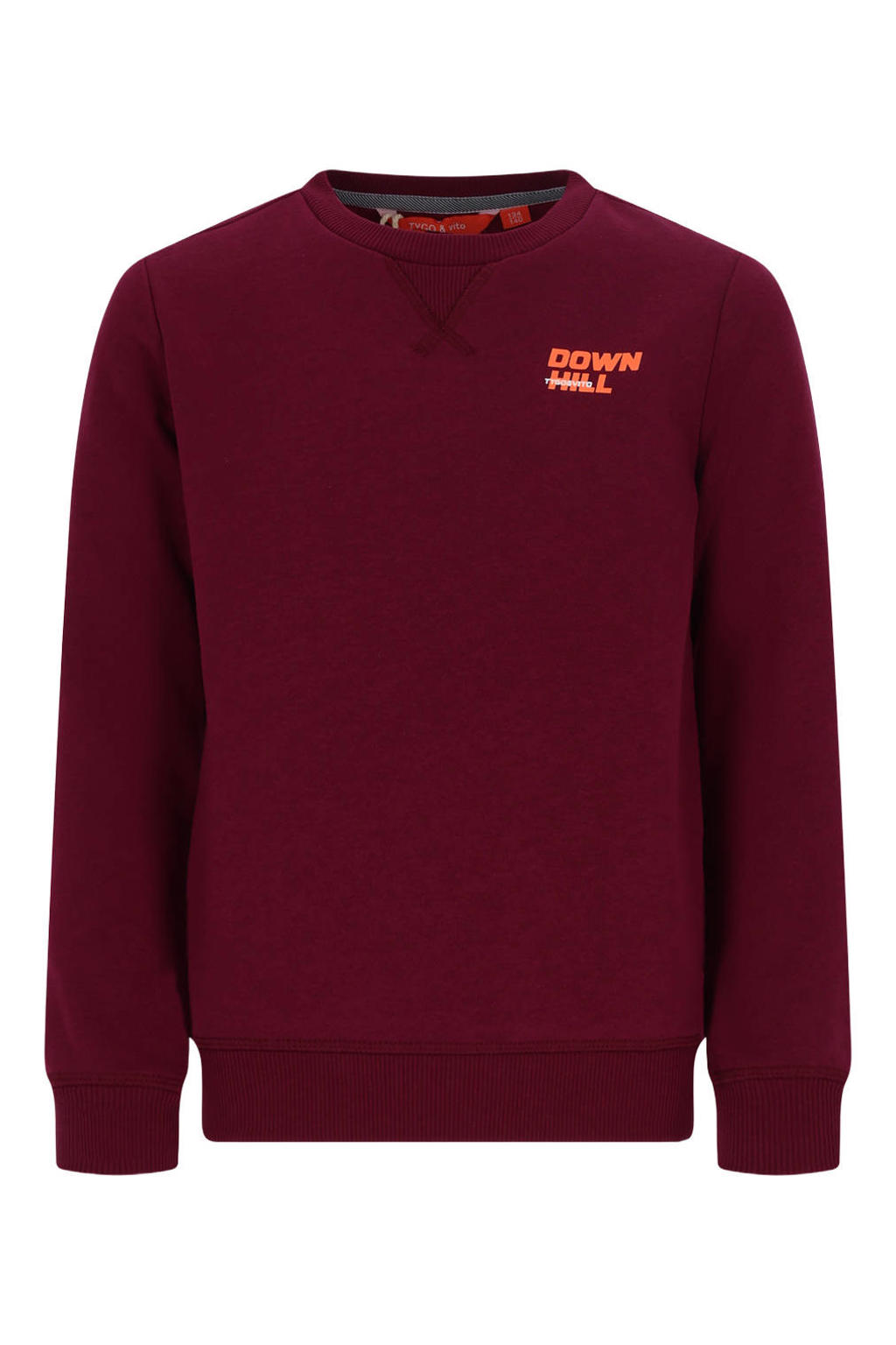 Donkerrode jongens TYGO & vito sweater met backprint, lange mouwen, ronde hals en geribde boorden