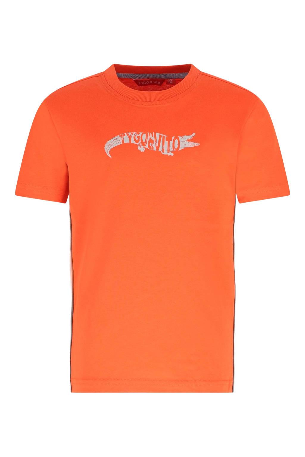 Oranje jongens TYGO & vito jersey T-shirt van katoen met korte mouwen, ronde hals en contrast bies