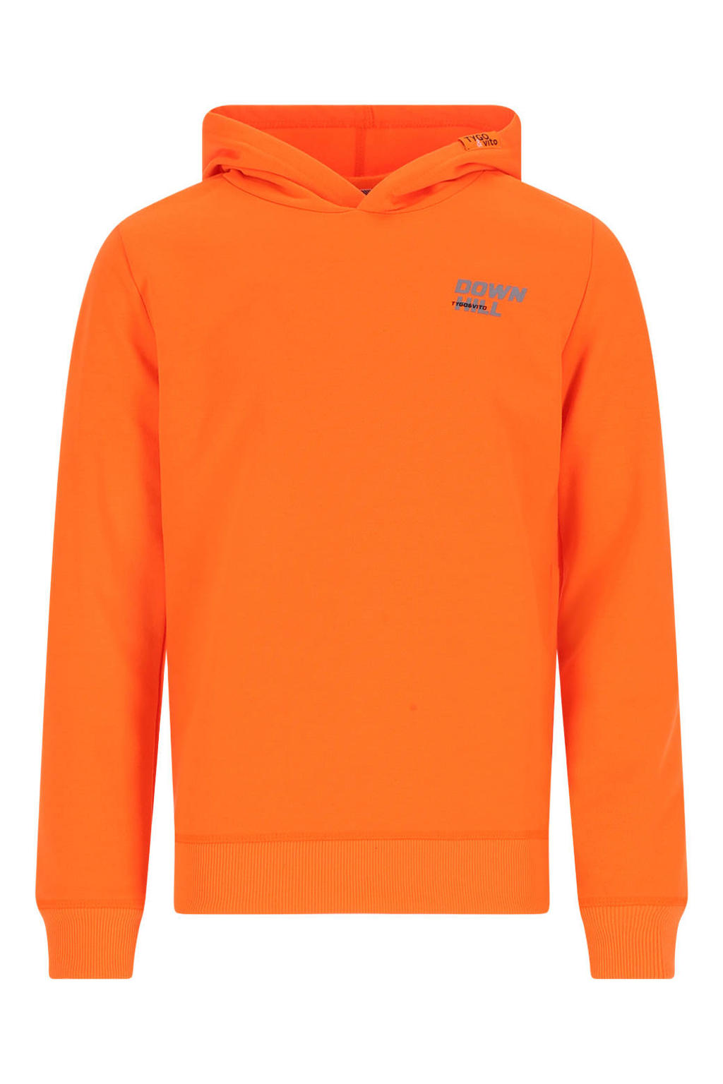 Oranje jongens TYGO & vito hoodie van sweat materiaal met backprint, lange mouwen en capuchon