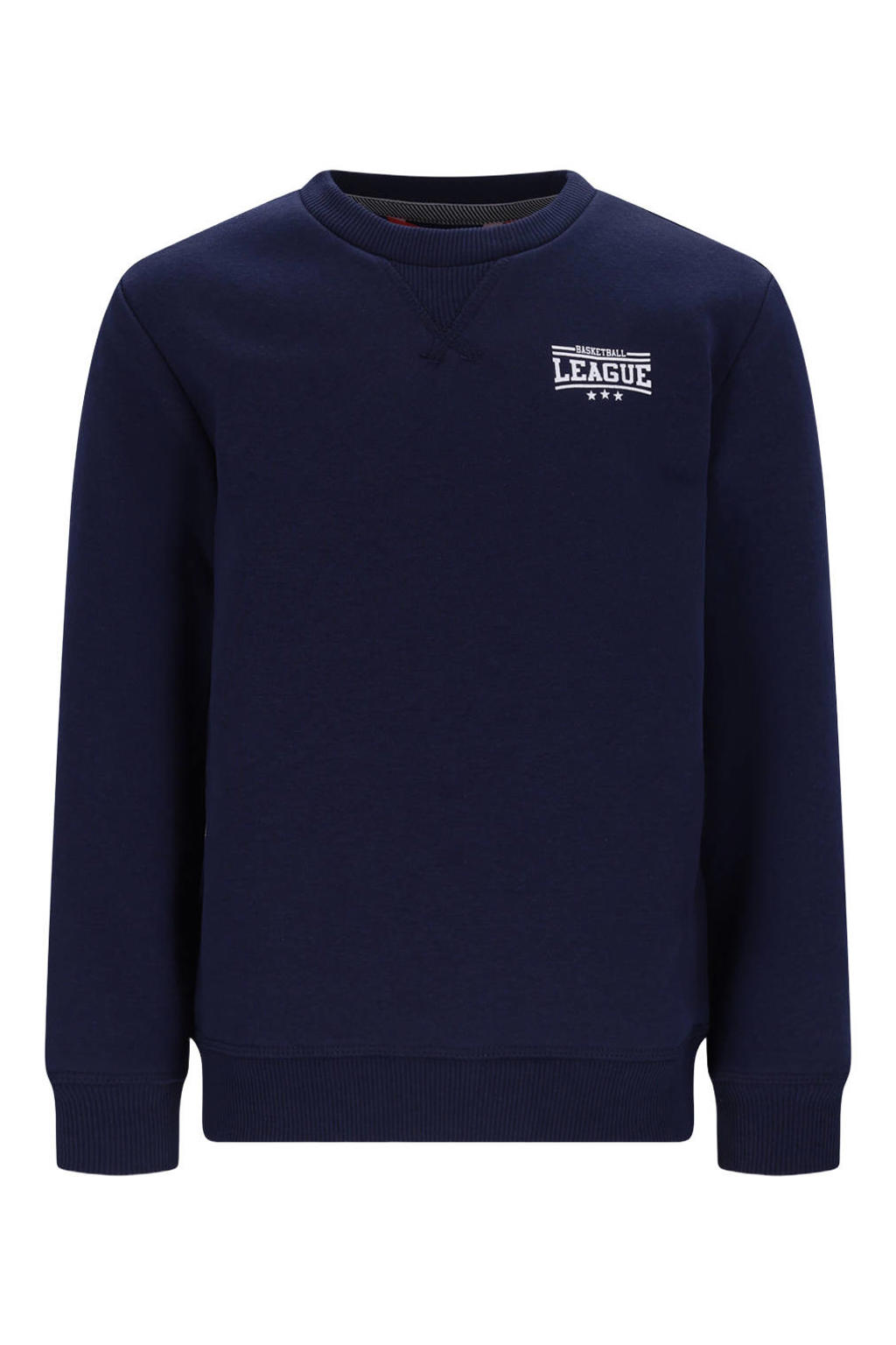Donkerblauwe jongens TYGO & vito sweater met backprint, lange mouwen, ronde hals en geribde boorden