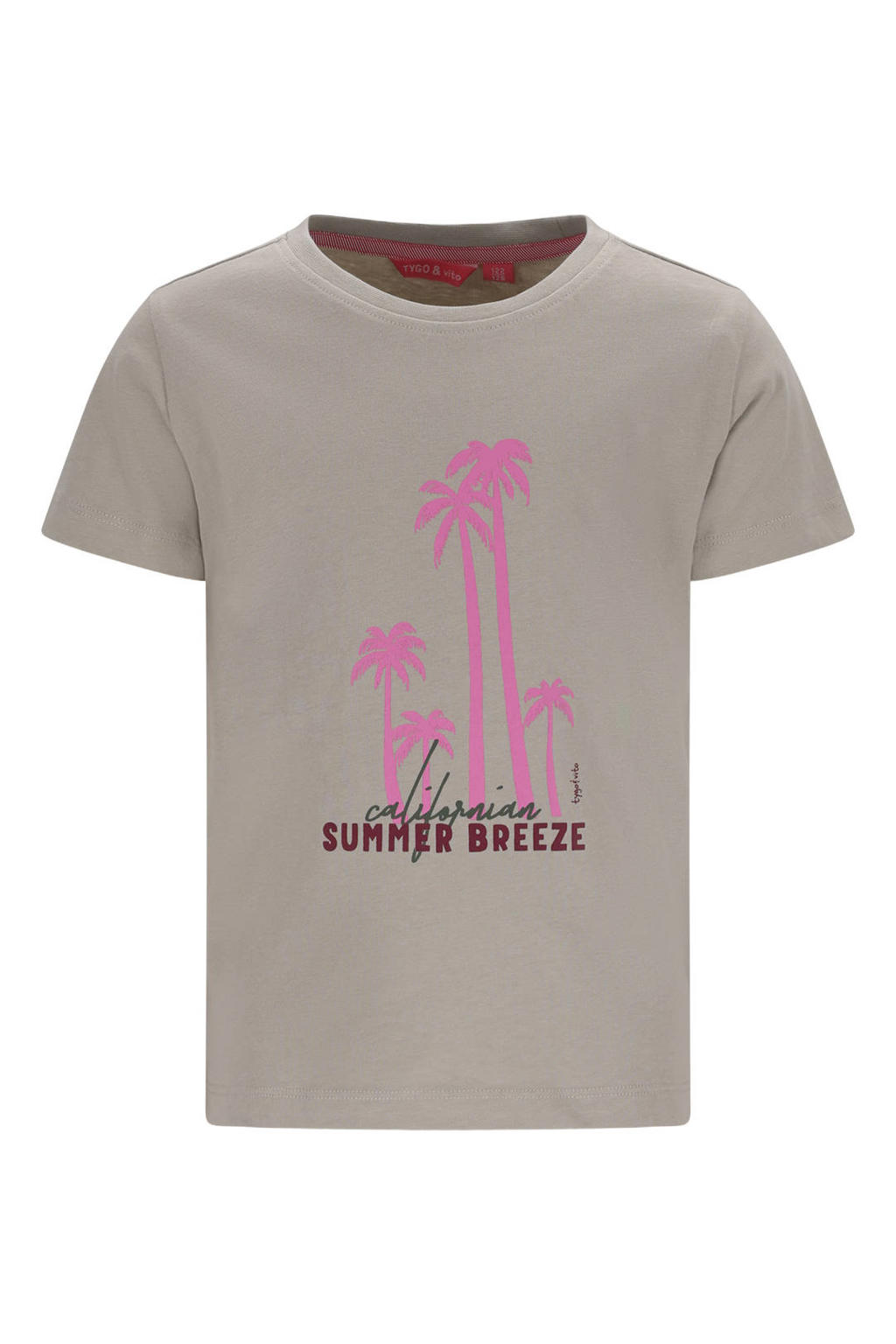 Zandkleurige meisjes TYGO & vito jersey T-shirt gebreid van katoen met korte mouwen en ronde hals