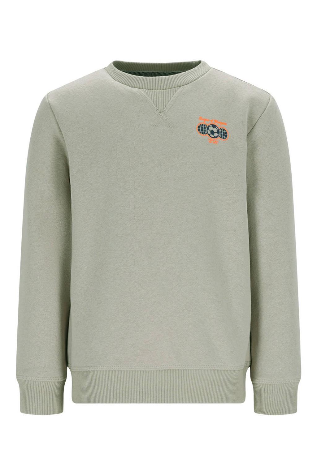 Zandkleurige jongens TYGO & vito sweater met backprint, lange mouwen, ronde hals en geribde boorden