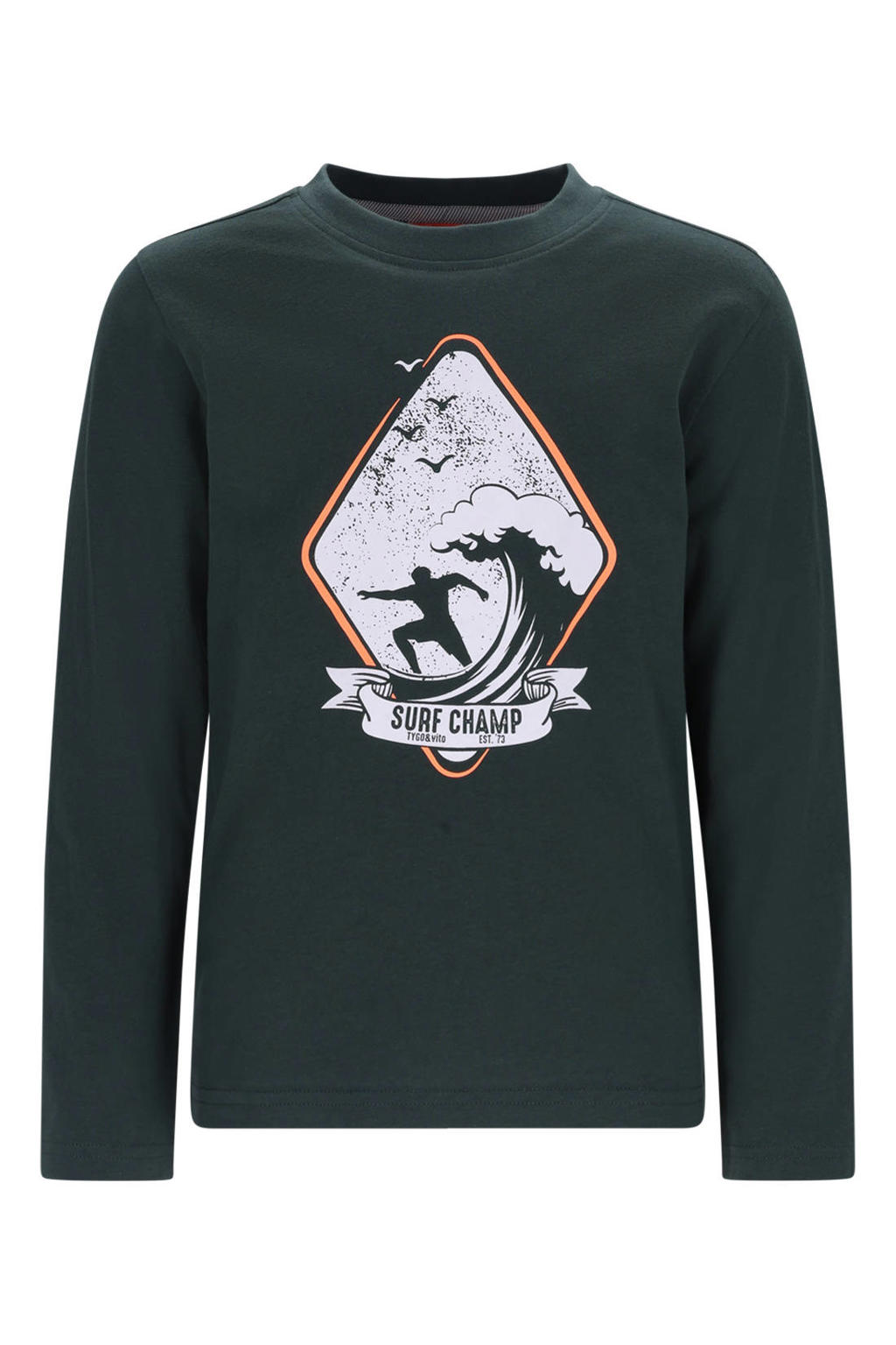 Donkergroene jongens TYGO & vito jersey longsleeve van katoen met lange mouwen en ronde hals