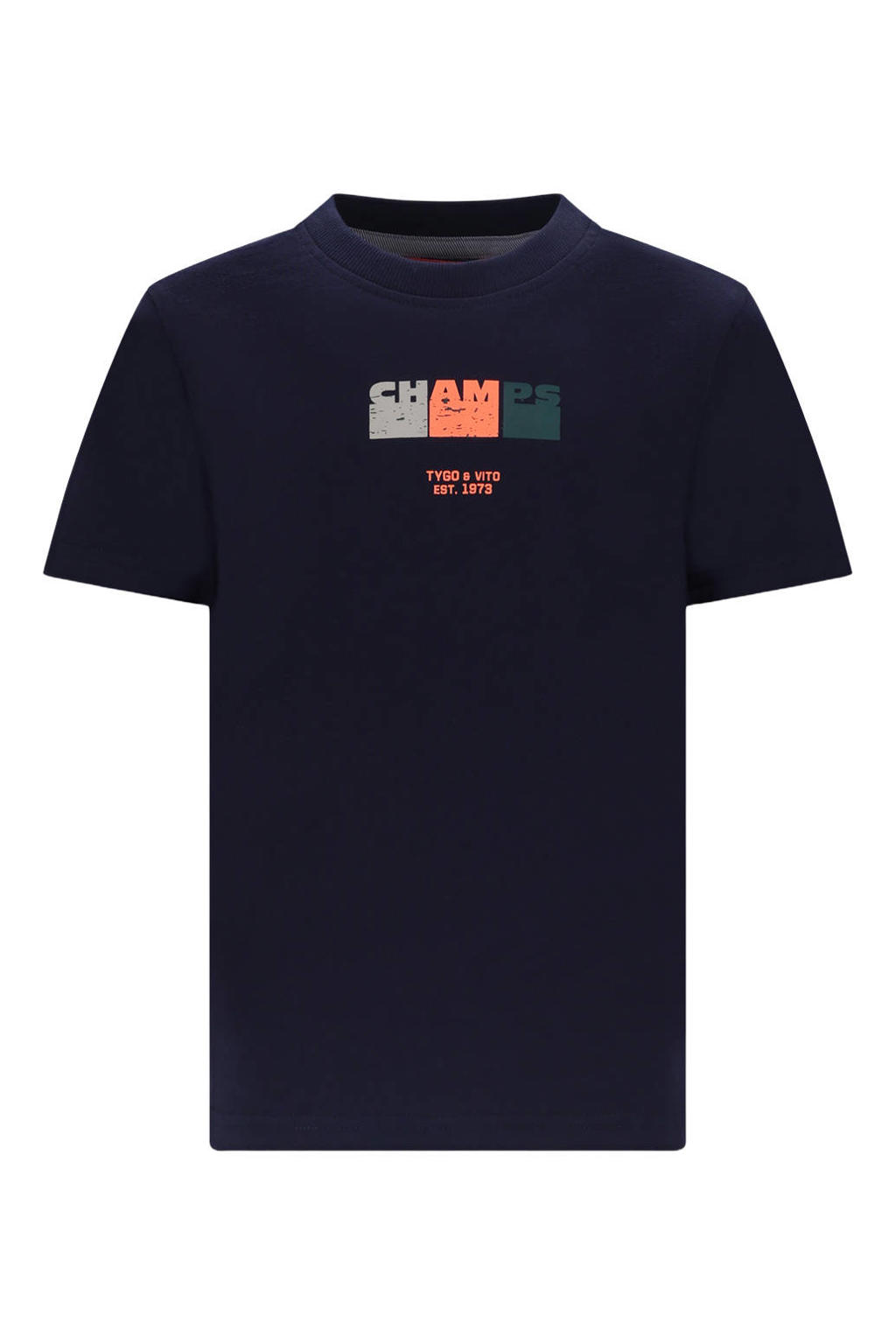 Donkerblauwe jongens TYGO & vito jersey T-shirt van katoen met korte mouwen en ronde hals