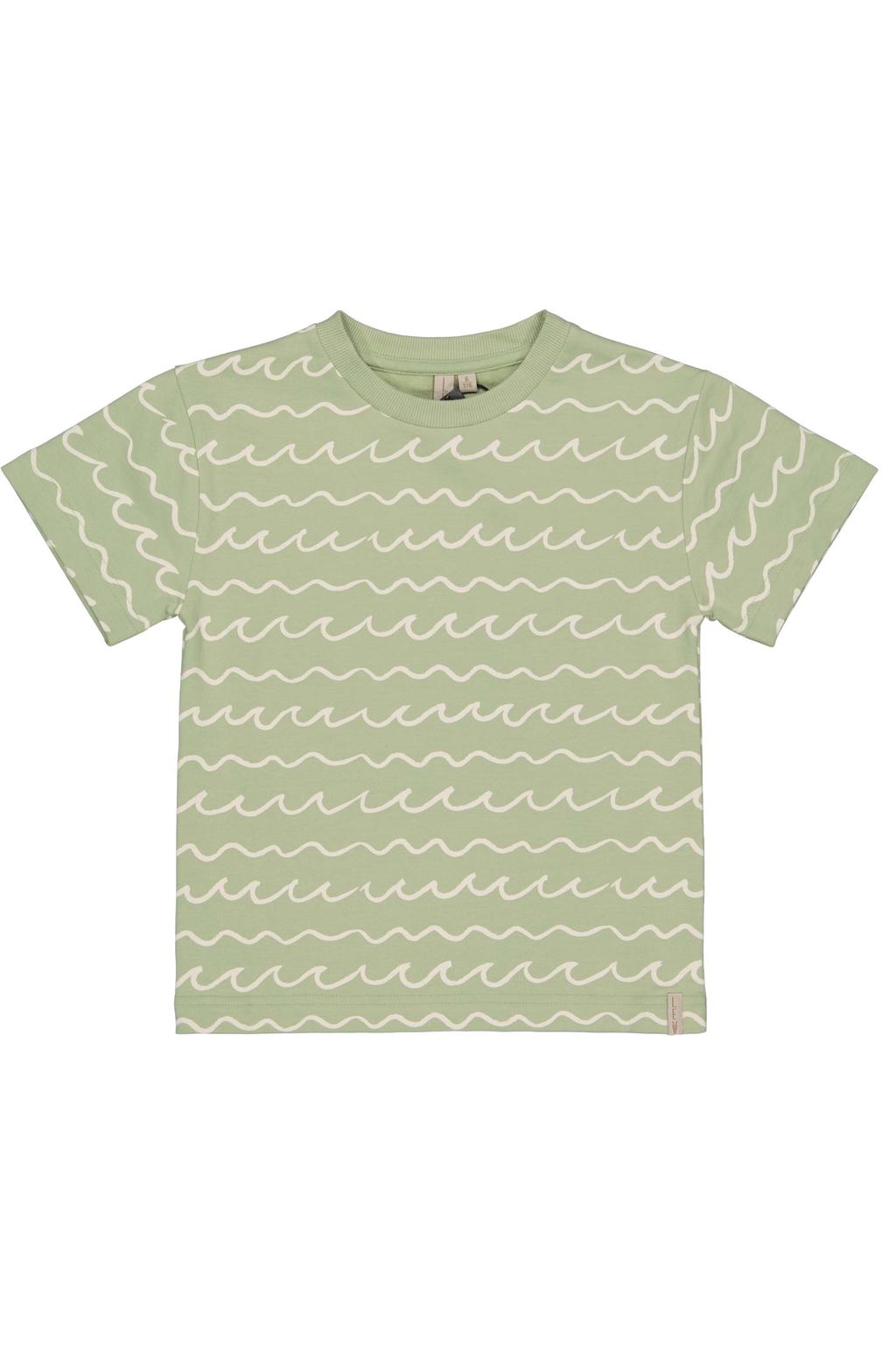 Groene jongens LEVV Little T-shirt van stretchkatoen met korte mouwen en ronde hals