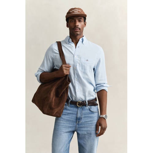 GANT regular casual overhemd met linnen lichtblauw afbeelding