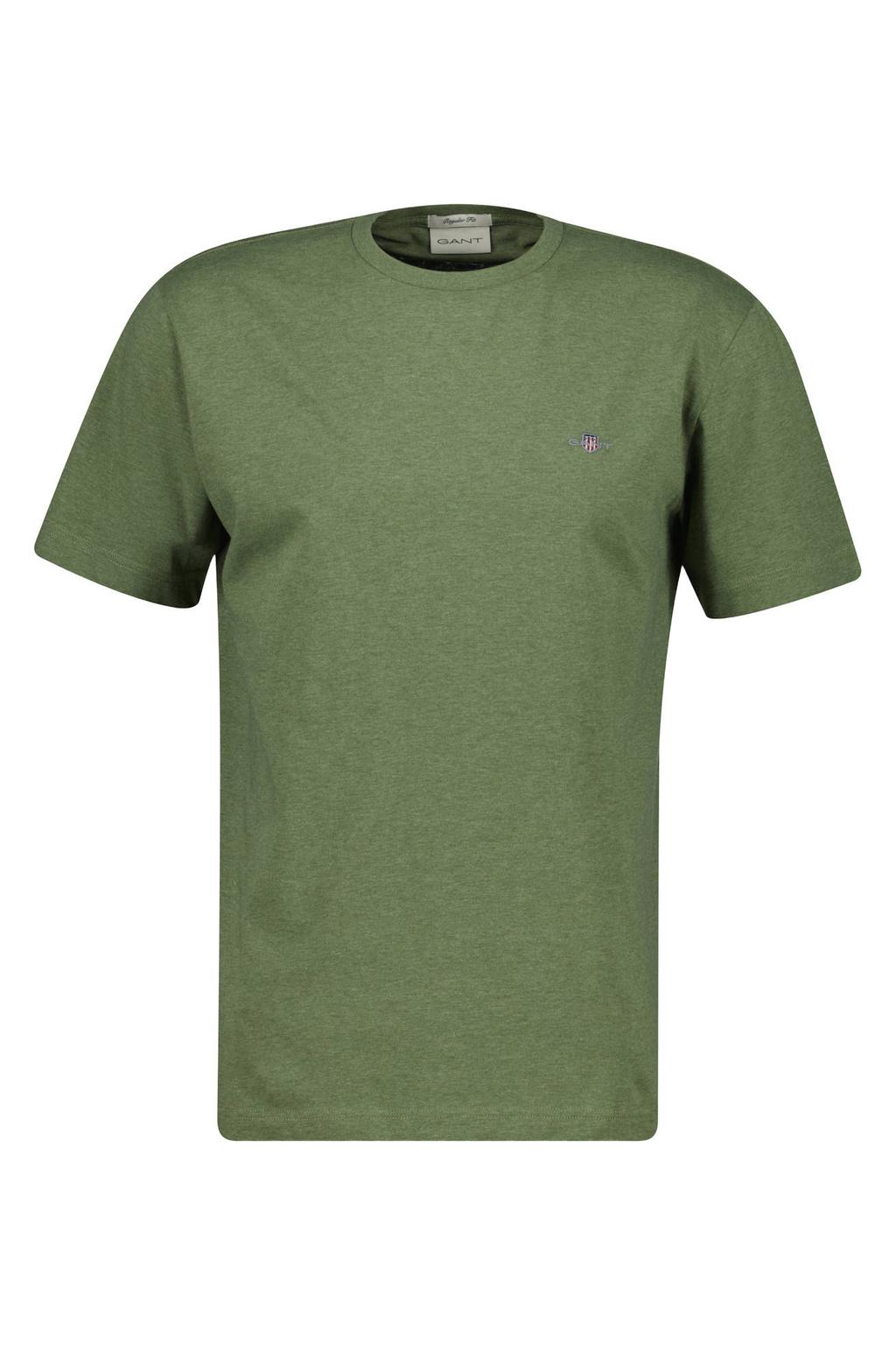 Donkergroene heren GANT regular T-shirt van katoen met melée print, korte mouwen en ronde hals