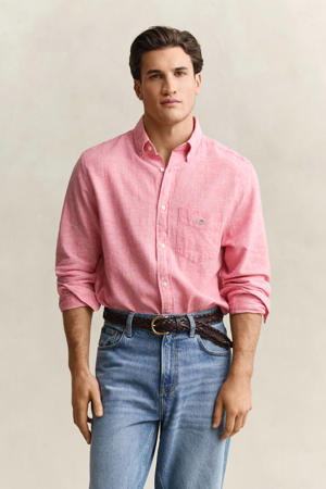 regular casual overhemd met linnen roze