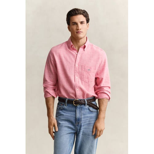 GANT regular casual overhemd met linnen roze afbeelding
