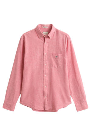 regular casual overhemd met linnen roze