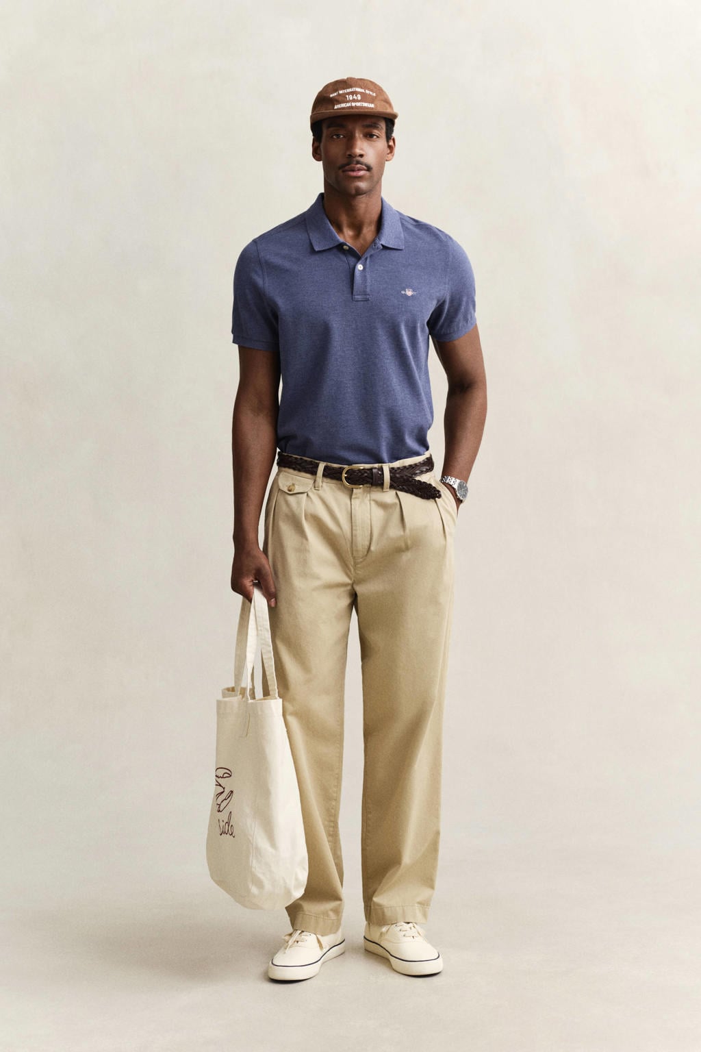 Blauwe heren GANT regular polo van katoen met melée print, korte mouwen en pique