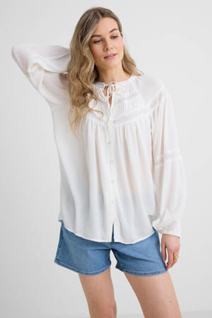 crinkle blouse met broderie-tapedetails wit