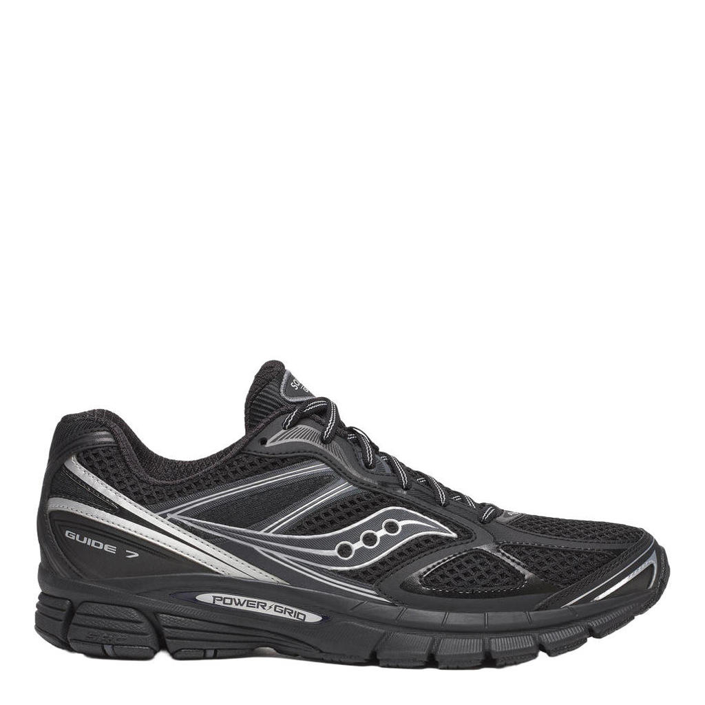 Zwart en zilverkleurige unisex Saucony Progrid Guide sneakers van mesh-pu/voering: mesh/voetbed: eva met veters
