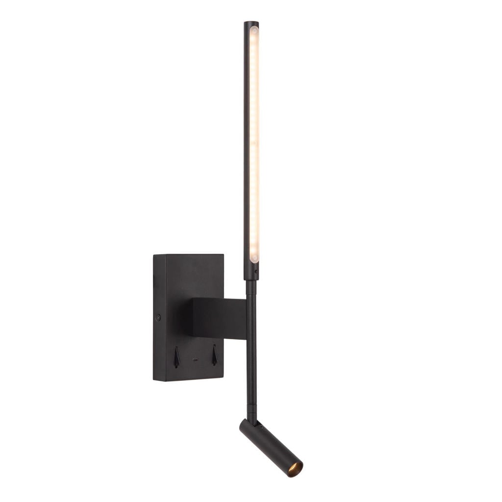 Lucide FINAN - Wandlamp - LED - 2700K - Met USB oplaadpunt - Zwart