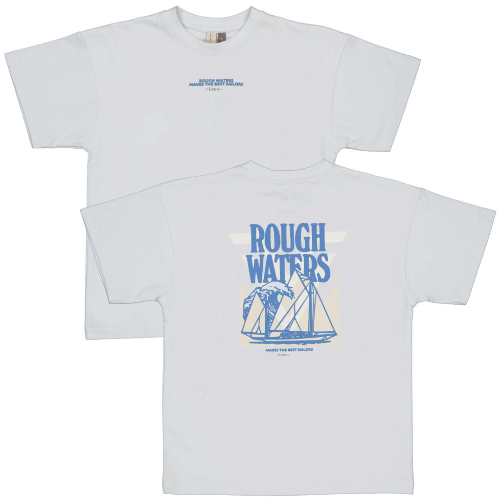Lichtblauwe jongens LEVV T-shirt van katoen met backprint, korte mouwen en ronde hals