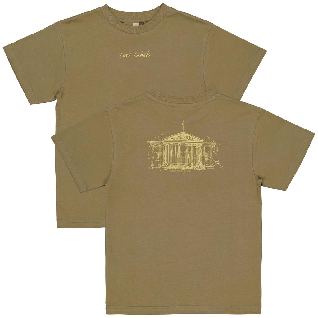 Groene jongens LEVV T-shirt van katoen met backprint, korte mouwen en ronde hals