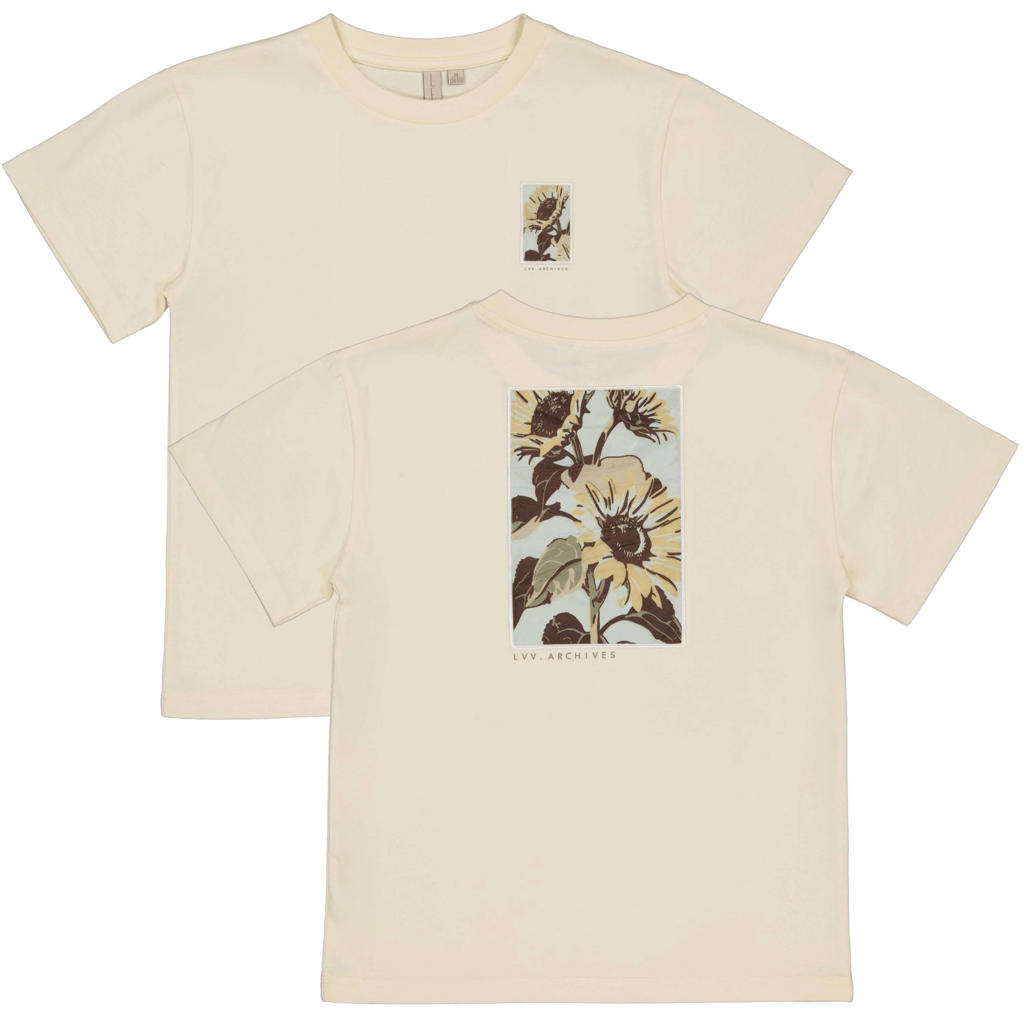 Beige jongens LEVV T-shirt van katoen met backprint, korte mouwen en ronde hals