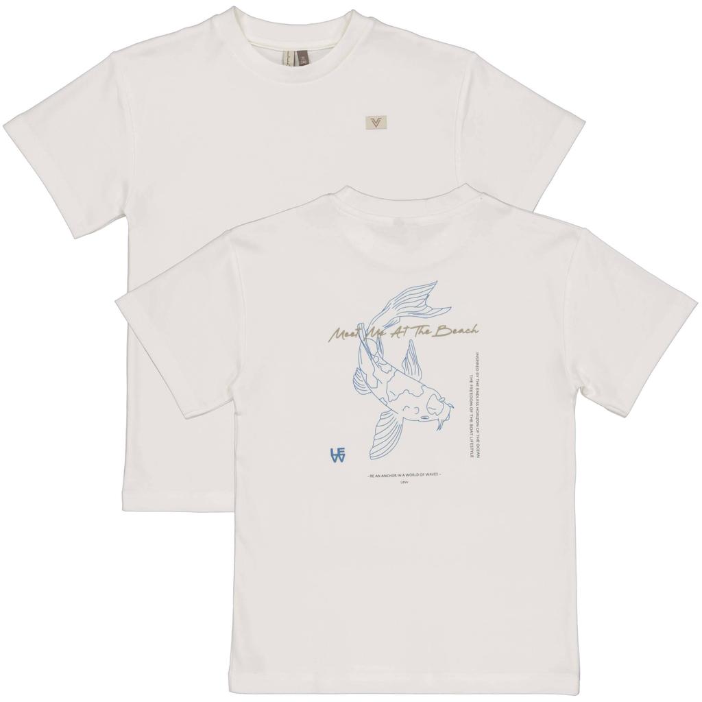 Witte jongens LEVV T-shirt van katoen met backprint, korte mouwen en ronde hals
