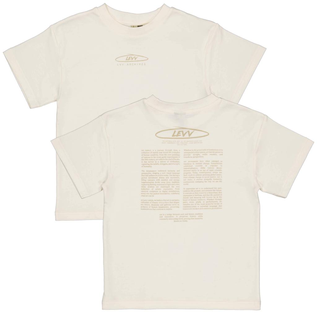 Ecru jongens LEVV T-shirt van katoen met backprint, korte mouwen en ronde hals