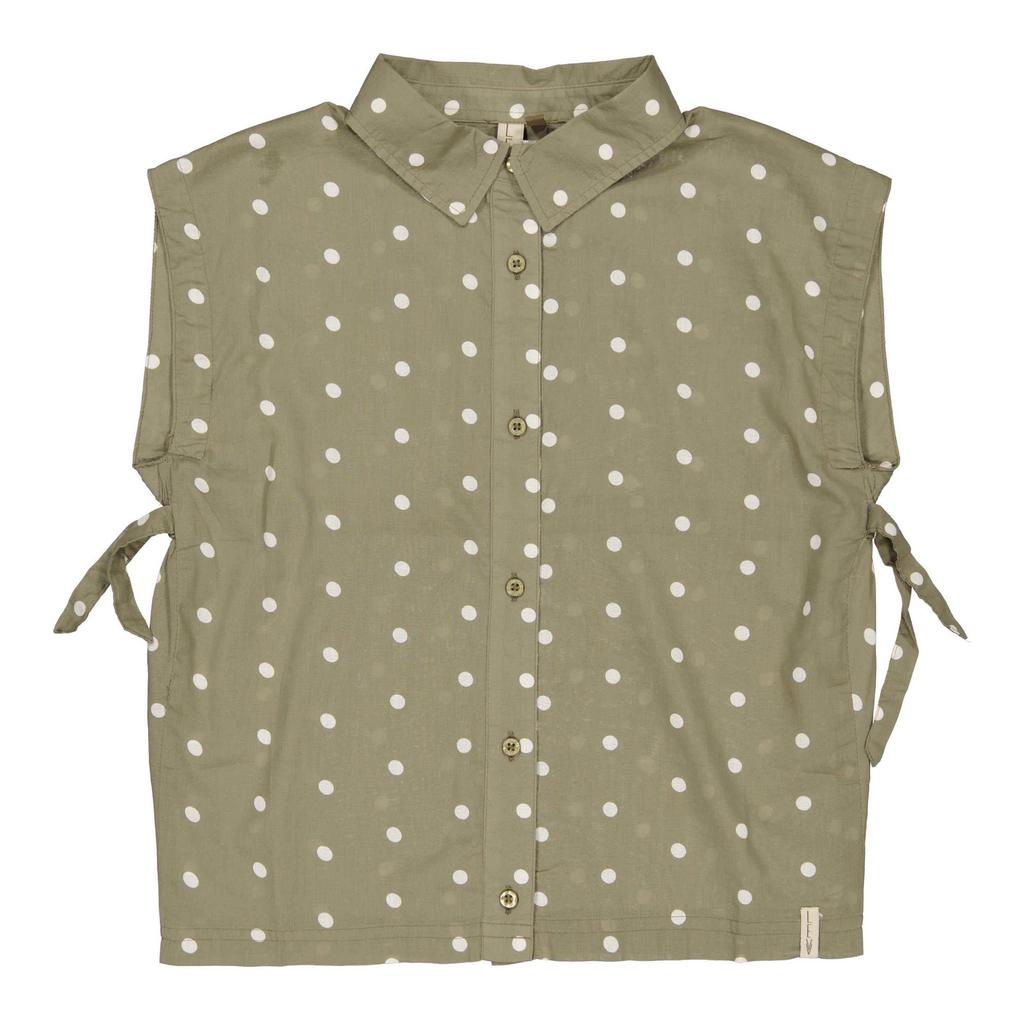 Groen en witte meisjes LEVV blousetop van katoen met stippenprint, klassieke kraag en knoopsluiting