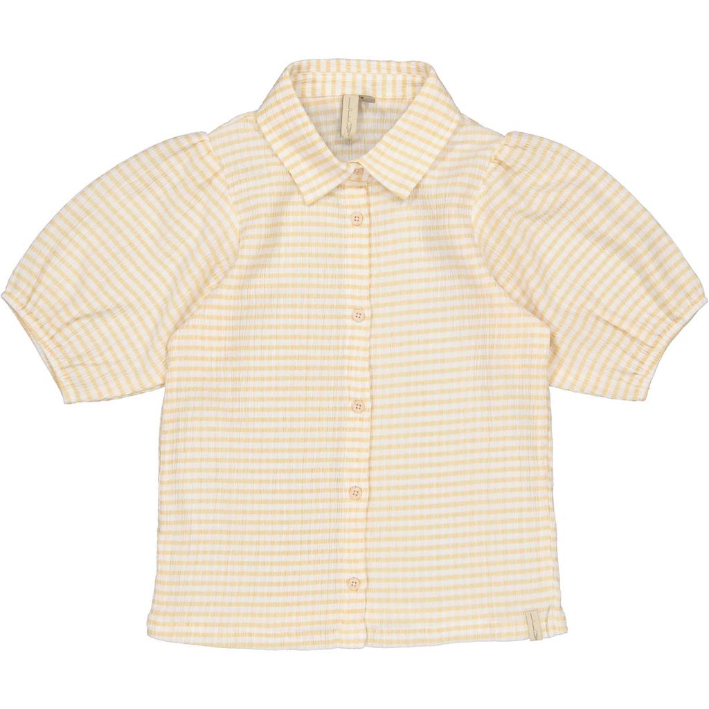 Gele meisjes LEVV geruit blouse van polyester met korte mouwen, klassieke kraag en plooien