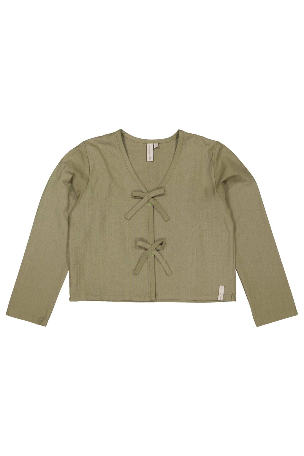 Groene meisjes LEVV longsleeve van katoen met effen, lange mouwen, V-hals, drukknoopsluiting en sierbandjes