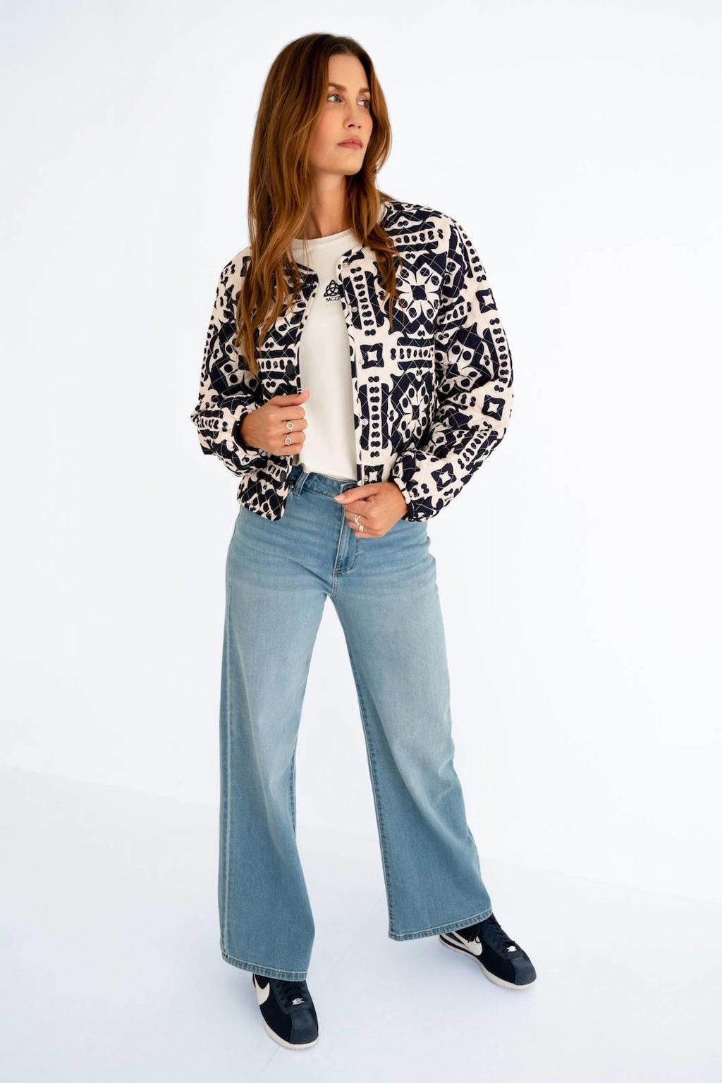 Blauwe dames Maicazz & Zizo jack van polyester met lange mouwen, mao kraag en drukknoopsluiting