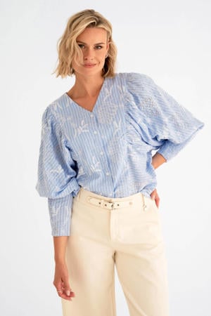 gestreepte blouse blauw broderie
