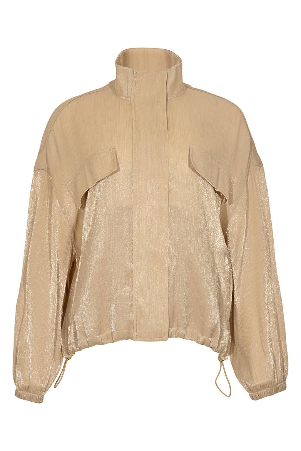 Beige dames Maicazz & Zizo jasje van viscose met effen, lange mouwen en ronde hals