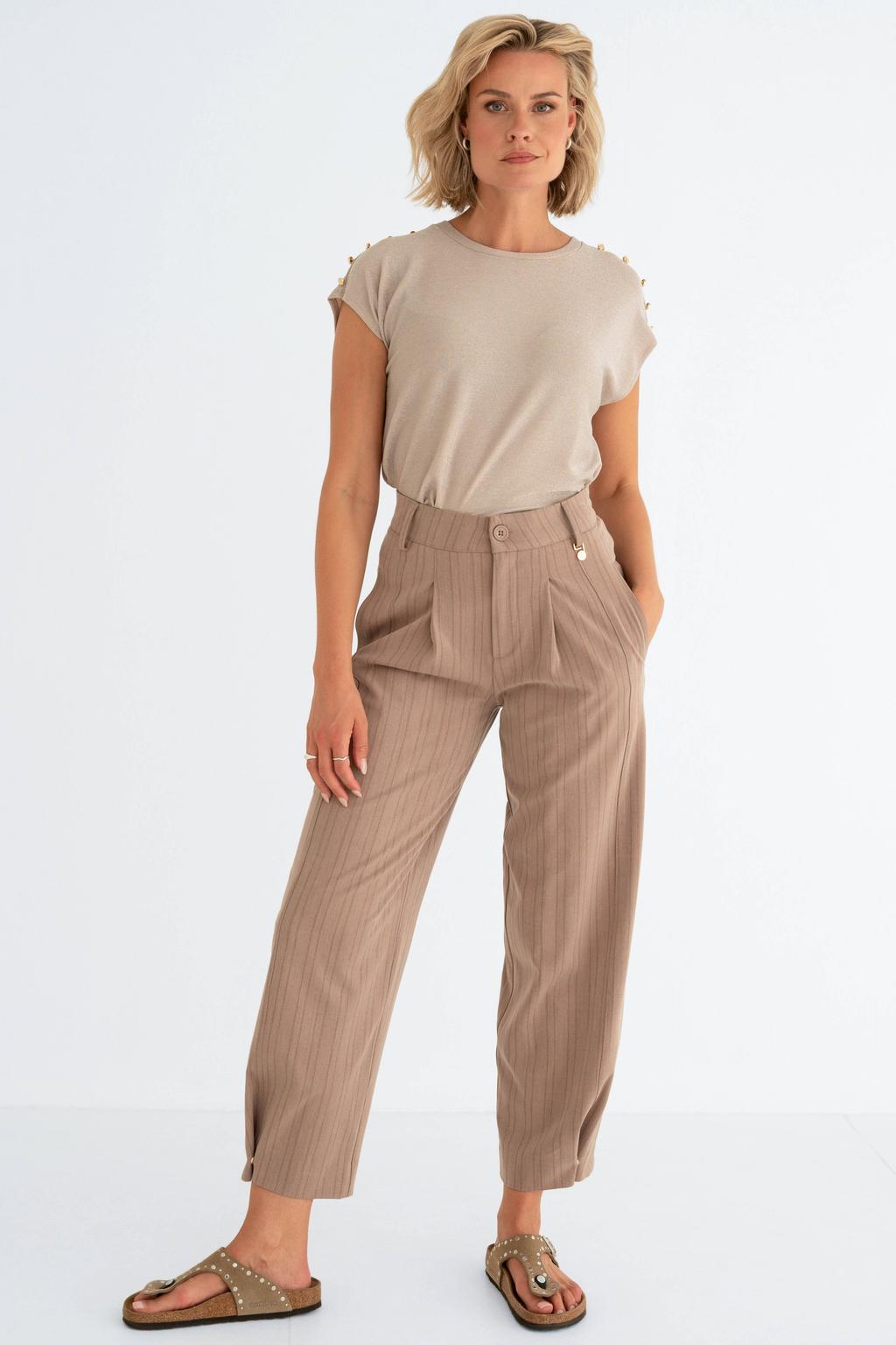 Lichtroze dames Maicazz & Zizo top van nylon met effen, korte mouwen en ronde hals