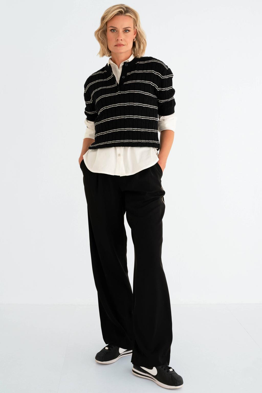 Zwarte dames Maicazz & Zizo high waist broek van polyester met loose fit, elastische tailleband en effen