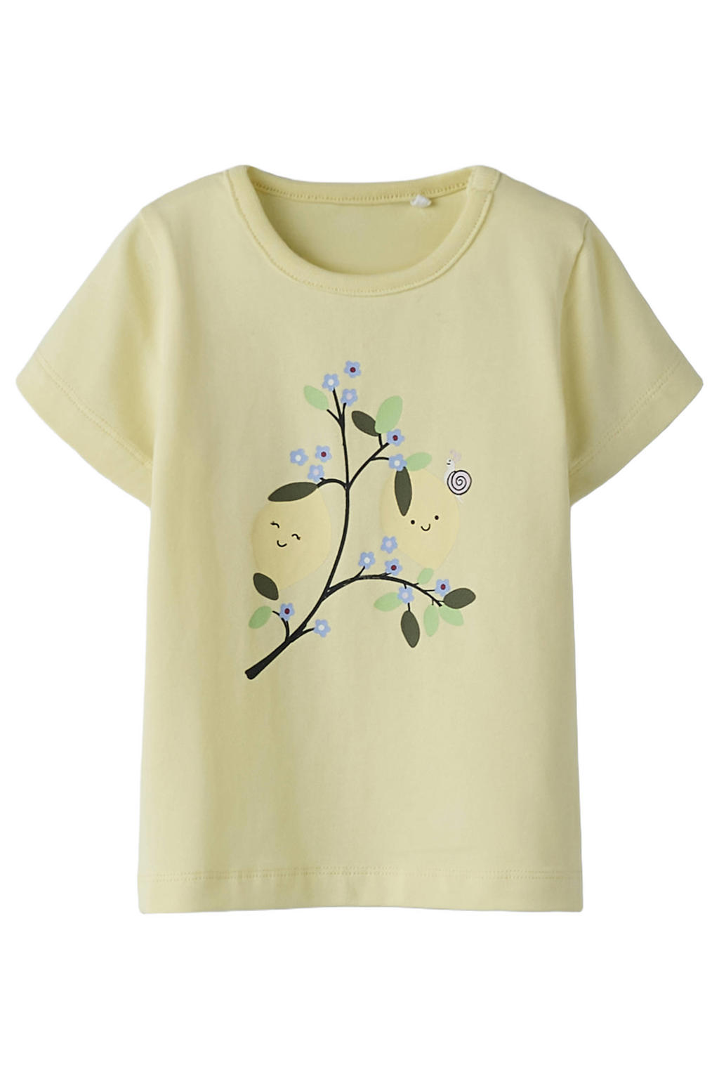 Gele meisjes NAME IT BABY T-shirt van katoen met printopdruk, korte mouwen, ronde hals en drukknoopsluiting