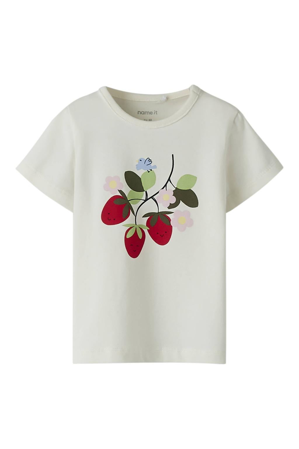 Ecru meisjes NAME IT BABY T-shirt van katoen met printopdruk, korte mouwen, ronde hals en drukknoopsluiting