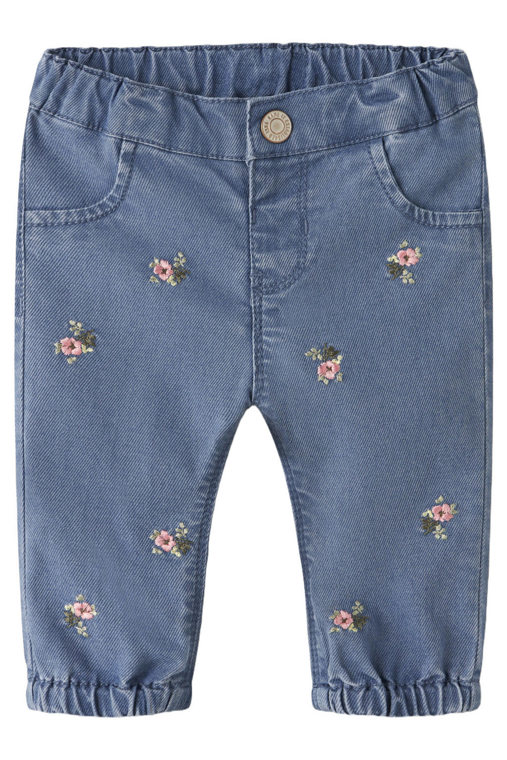 Medium blue denim meisjes NAME IT BABY jeans regular waist van lyocell met knoopsluiting en bloemenprint
